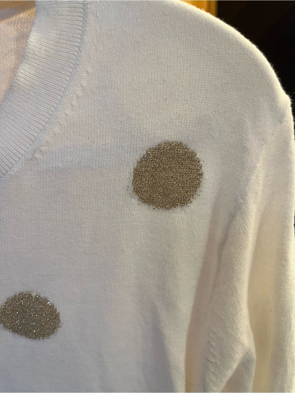 J. Crew White Long-Sleeve Sweater with Metallic Gold Polka Dots - Picture 2 of 3
